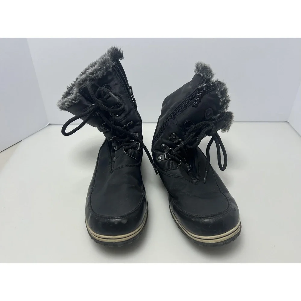 Totes Snow‎ Boots Womens Size 7 Black Faux Fur Lined Mid Calf Zip Lace Winter